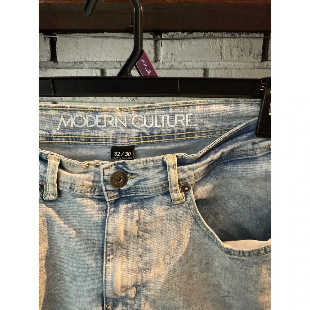 Modern Culture Mens Light Wash Slim Moto Jeans Blue Acid Wash Denim Zippers